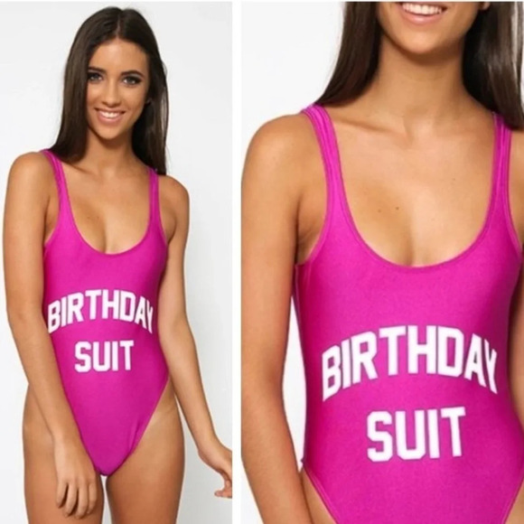 Private Parts Medium/Large Hot Pink Birthday Suit One Piece High Cut Cheeky USA - Picture 1 of 4